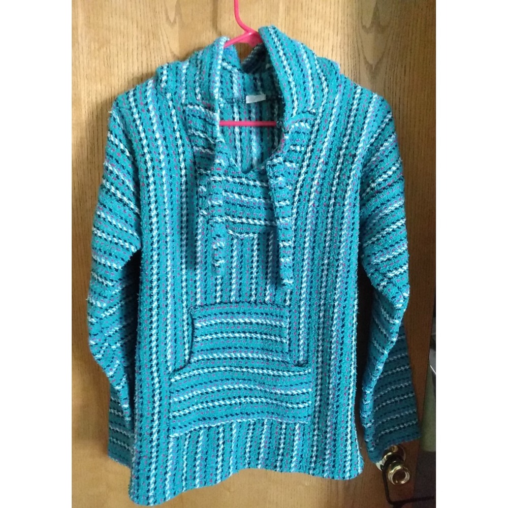 El Paso Saddle Blanket Co Mexican Sweater Hoodie Poncho Pullover Size S/M